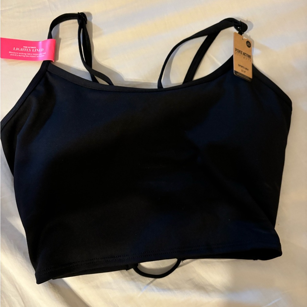 Pink Active Ultimate lightly lined sports bra, small black NWT